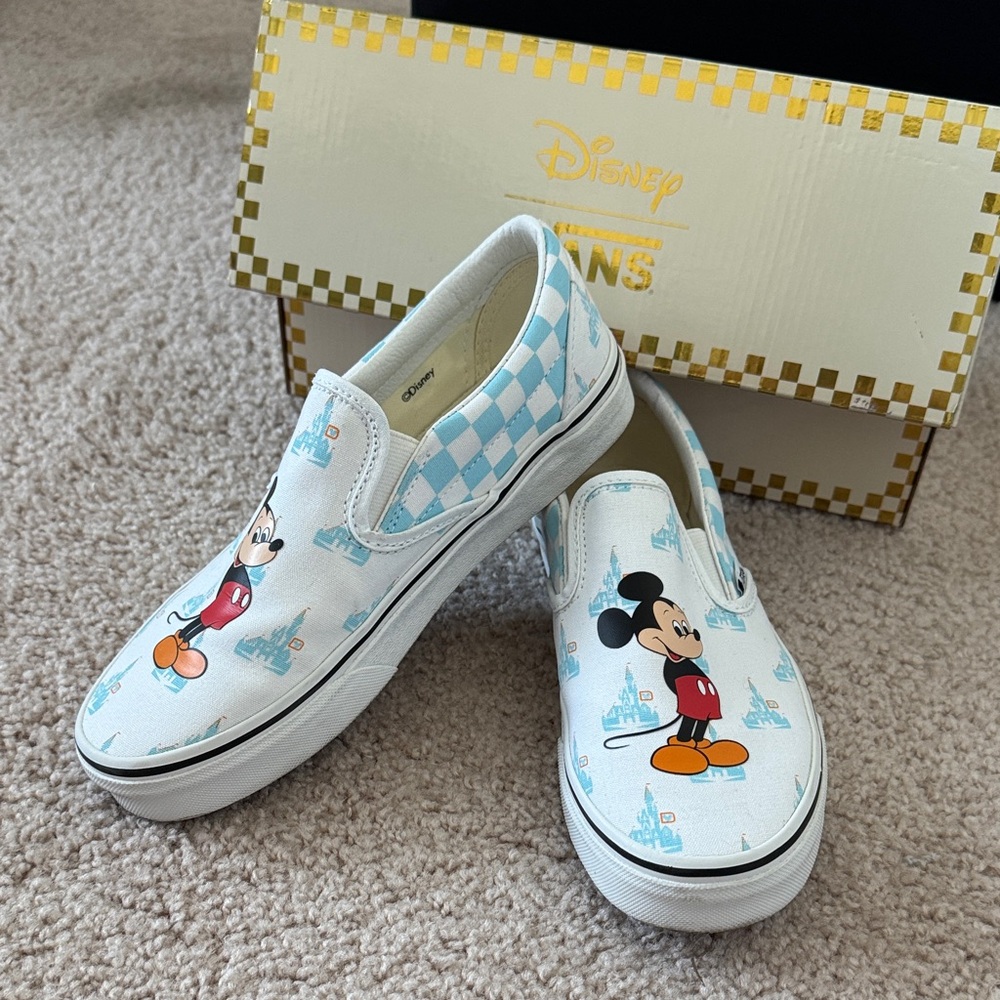 Vans Disney Blue Checkered Slip-Ons